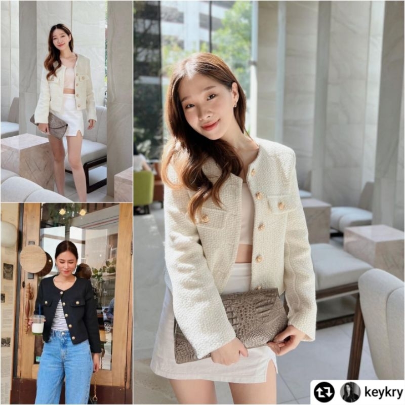 พร้อมส่ง 2สี งานตรงปก ผ้าหนานุ่ม✨️ เสื้อคลุมผ้าทอทวีต แต่งกระดุมสีทอง (T014)