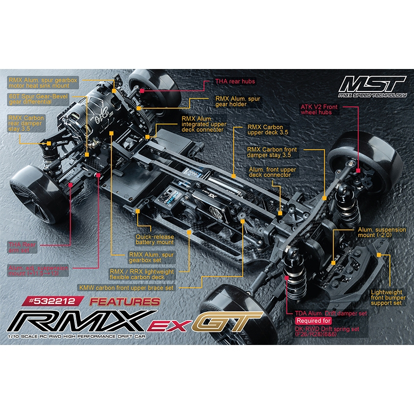 MST 532212 RMX 1/10 EX GT COMPETITION-LEVEL RWD DRIFT CAR KIT EP