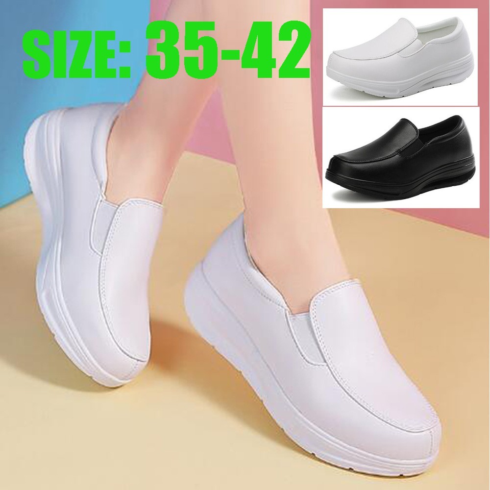 35-40 หลาพยาบาลหญิงรองเท้าลำลองโรงพยาบาลลิ่มร็อครองเท้าผ้าใบพื้นหนา