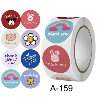 สติ๊กเกอร์ขอบคุณ สติ๊กเกอร์ดวงเล็ก 500ดวง / ม้วน สติ๊กเกอร์thank you ลวดลายน่ารัก ฉีกไม่ขาด