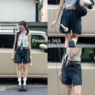 Proudly - Boby shorts jeans Summer กางเกงยีนส์ขาสั้น ทรง2ส่วนเอวสูง ใส่แล้วขายาว S-3XL(พร้อมส่ง)