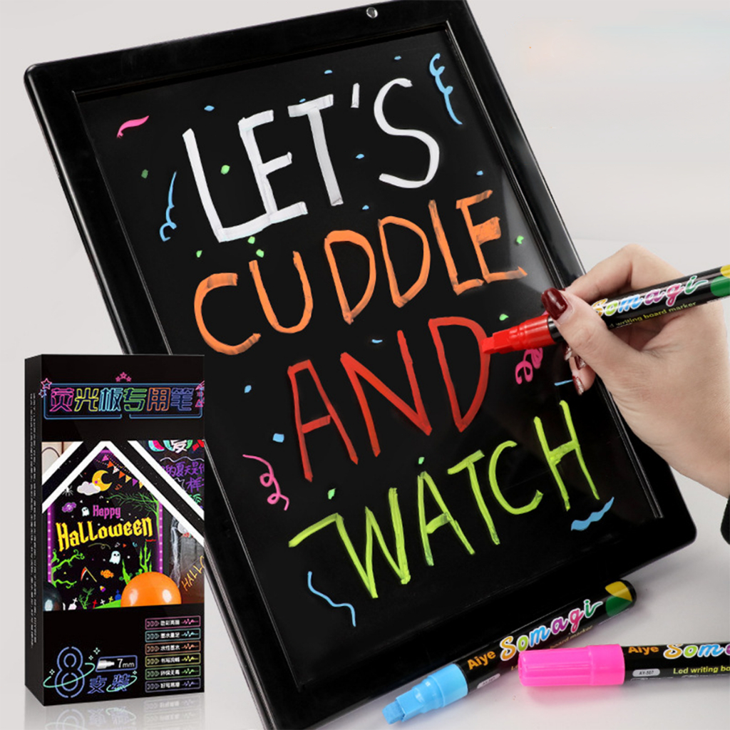 ปากกามาร์กเกอร์ชอล์กเหลว ขนาด7MM 8 ชิ้น ลบได้ สำหรับไวท์บอร์ด และBlackboard มาร์กเกอร์