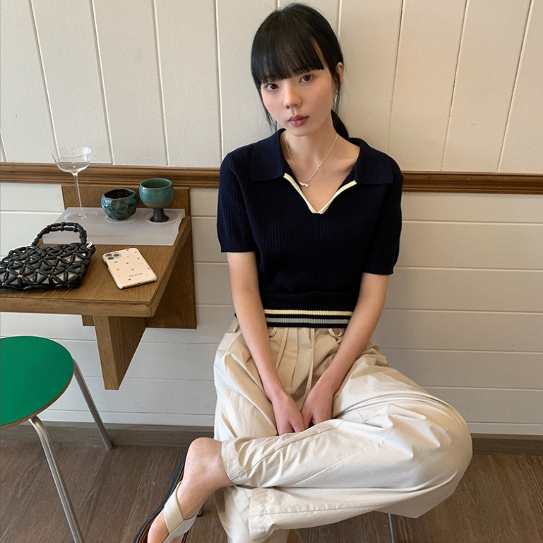 (พร้อมส่ง) Clothestoryy - Miki Polo เสื้อโปโลไหมพรม แขนสั้น คอปก