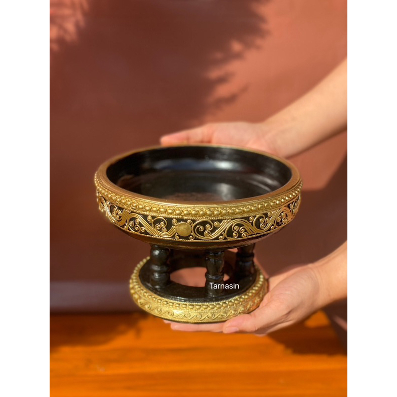 ขันโตกสีดำ ลายโบราณ เขียนทอง ขนาด 4,5,6,8,10,12นิ้ว บูชาพระราหู
