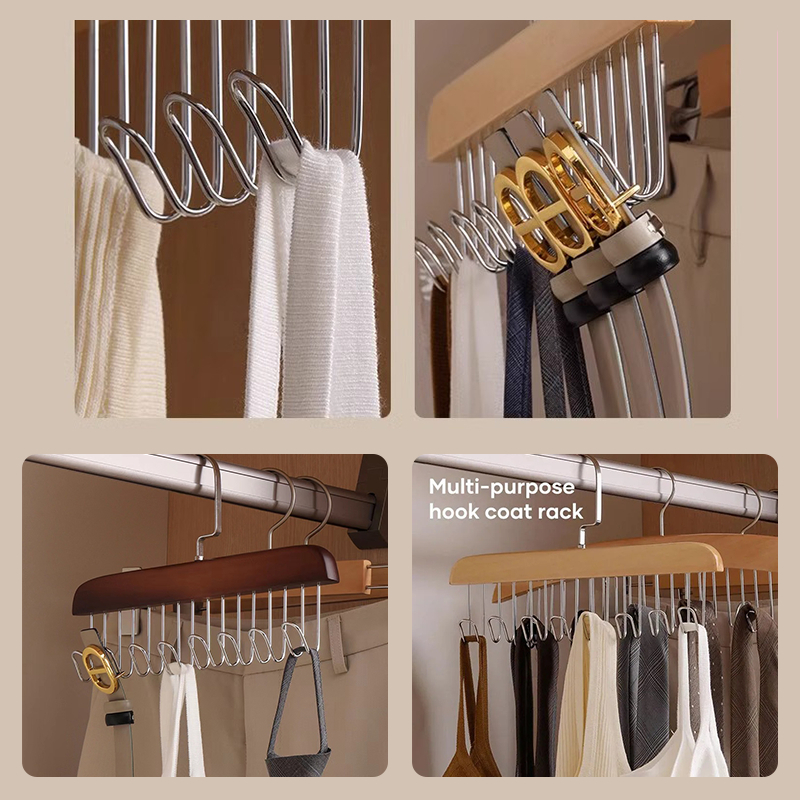 ไม้แขวนเสื้อ แบบมีตะขอแขวน หมุนได้ 2 แบบ ไม้ และพลาสติก กันลื่น ประหยัดพื้นที่ รูปคลื่น - รูปที่ 3