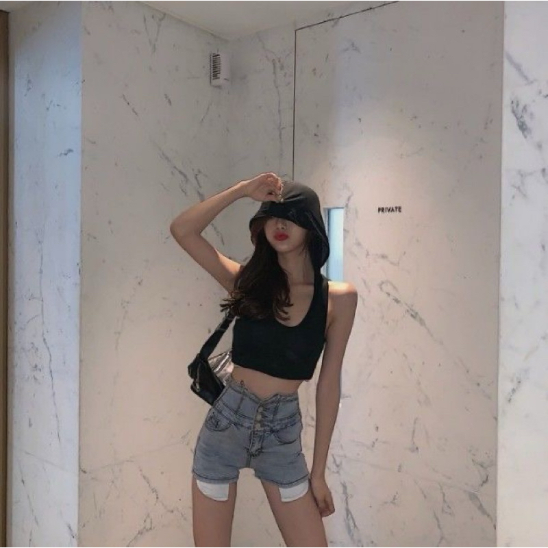 เสื้อฮู้ด ครอปทรงกล้าม มีหมวกใส่เท่ก็ได้เซ็กซี่ก็ได้คะ ส่งจากไทย No.1216 Women Lady Clothing ผู้หญิง