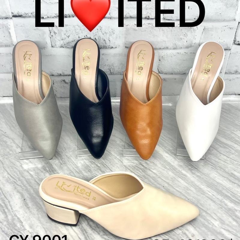 LIMITED CY9001 รองเท้าหัวแหลมเปิดส้น สูง 2 นิ้ว หนังสวยนิ่ม เก็บหน้าเท้า ใส่สบาย