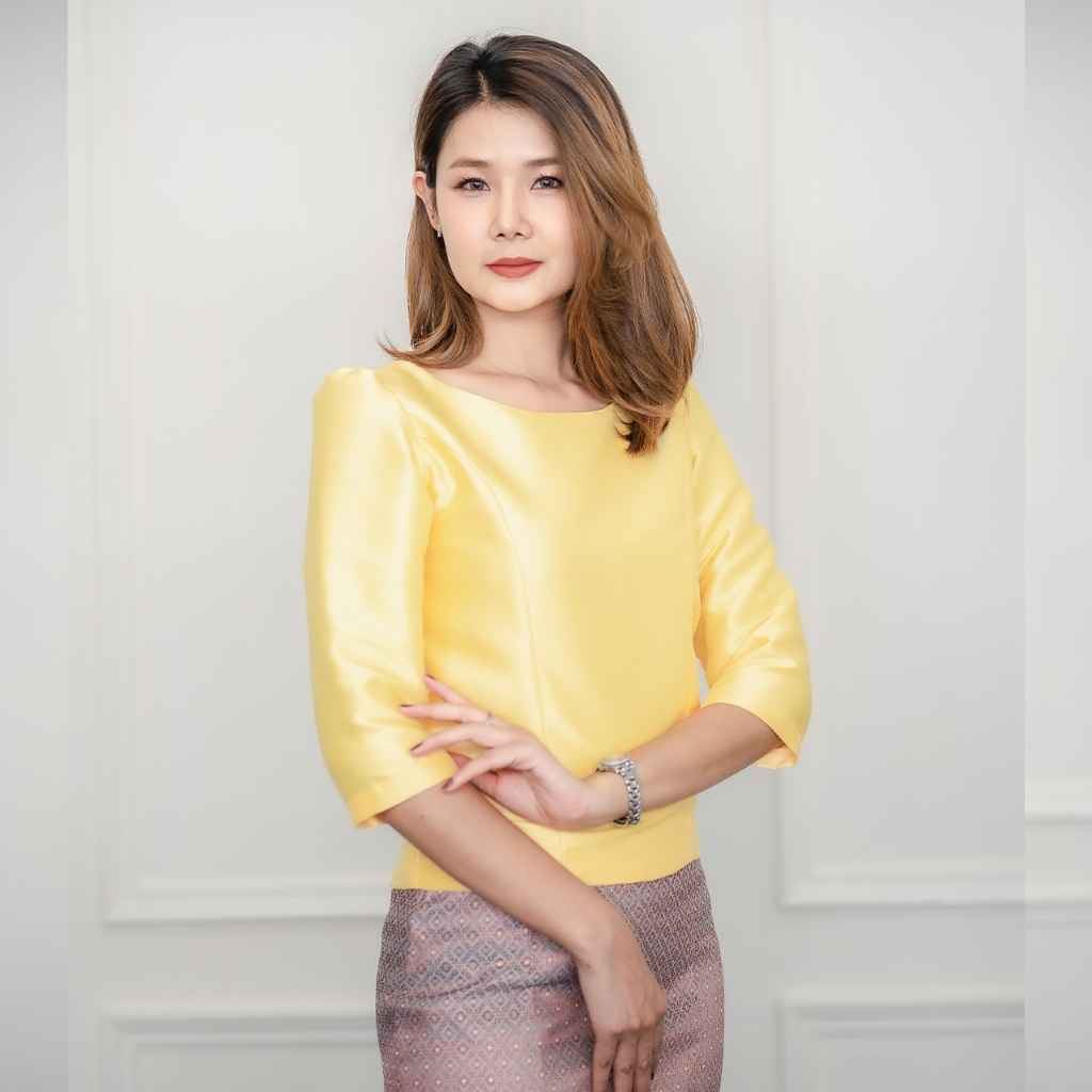 เสื้อไหมอิตาลีแขนสามส่วน คอกลม ไหมอิตาลี ใส่ทำบุญ งานบวช BR Voguish - รูปที่ 3