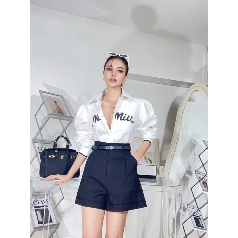 เสื้อเชิ๊ตทรงแขนบาบี้ ขอบแขนต่อยางยืด สไตล์สาวมั่น #cloey