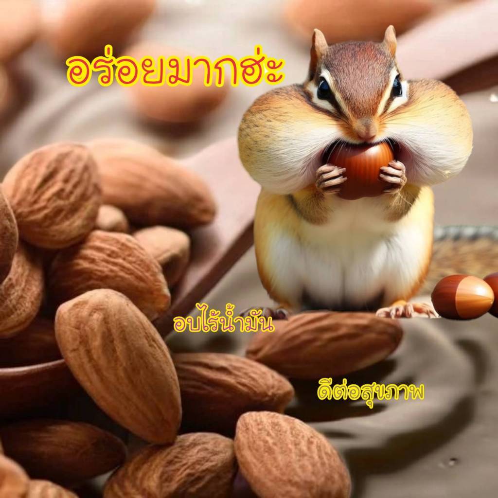 อัลมอนด์ อบไม่ใช้น้ำมัน เเกะเปลือก เม็ดละ สำหรับสัตว์ฟันเเทะ กระรอกต่างๆ