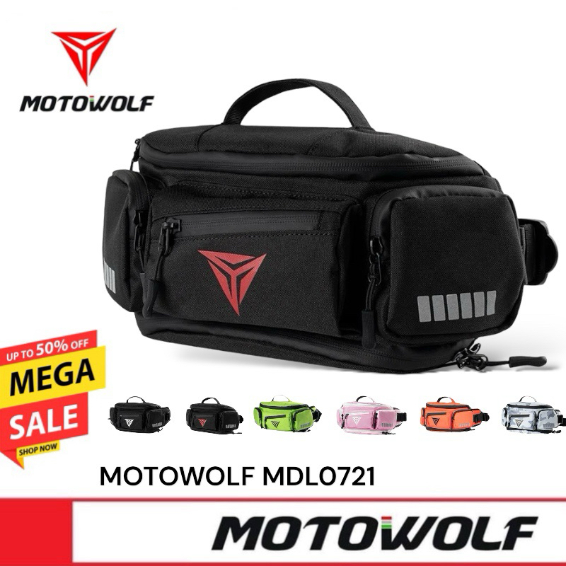 MOTOWOLF MDL 0721 กระเป๋าคาดเอวสำหรับขี่มอเตอร์ไซค์ รุ่นใหม่(0721B)มาพร้อมถุงครอบกันฝน