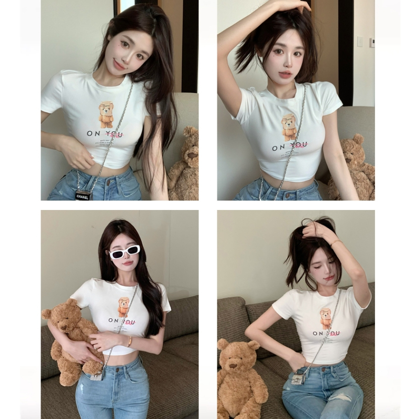 MC168 เสื้อครอป เสื้อครอปสั้น เสื้อยืดผู้หญิง ทรงสลิมฟิต แฟชั่นฤดูร้อน T-shirt ส่งตรงเวลา