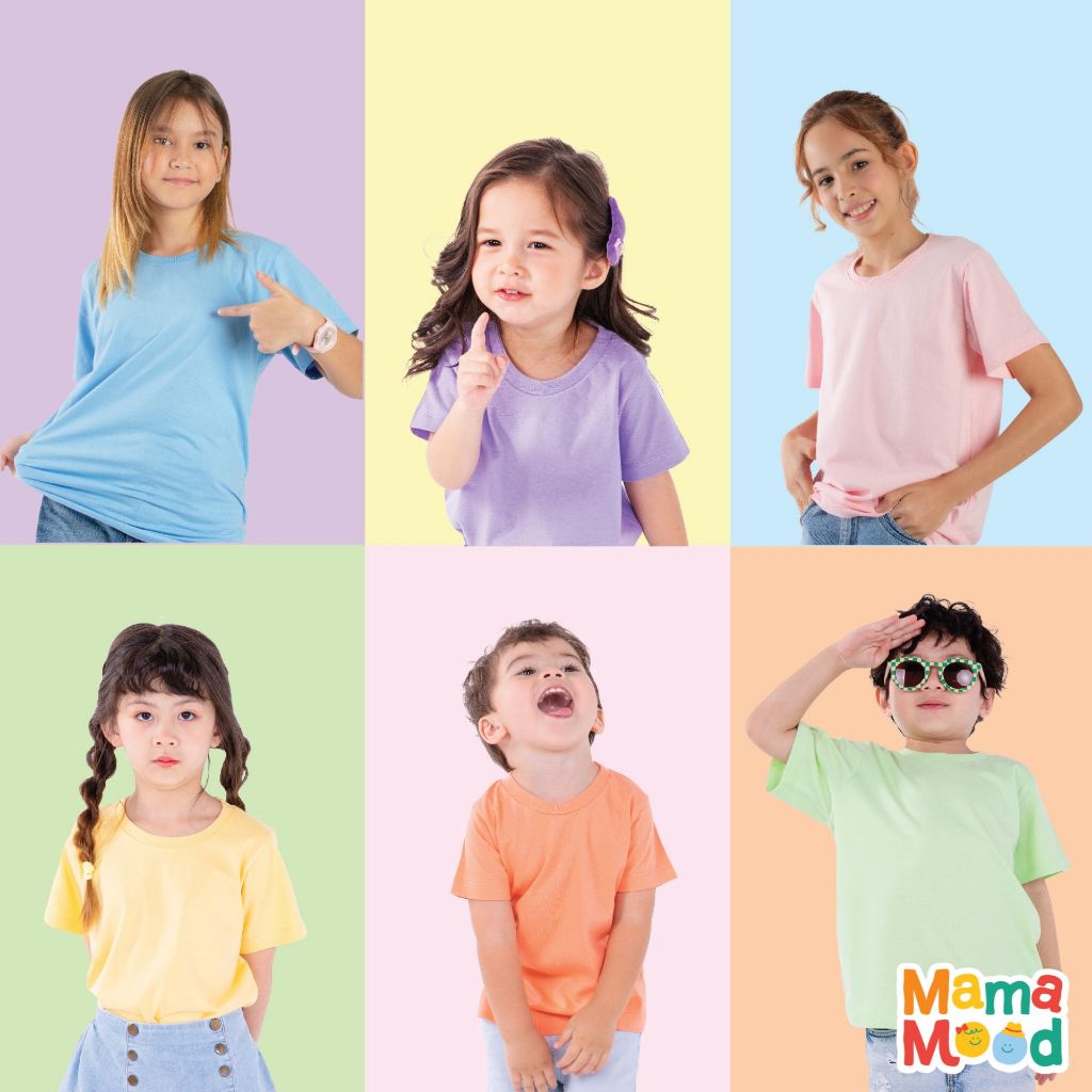 Mama Mood เสื้อยืดเด็ก แขนสั้น เสื้อผ้าเด็ก สีพื้น เนื้อนุ่ม ใส่สบาย ไม่ร้อน โทนพาสเทล