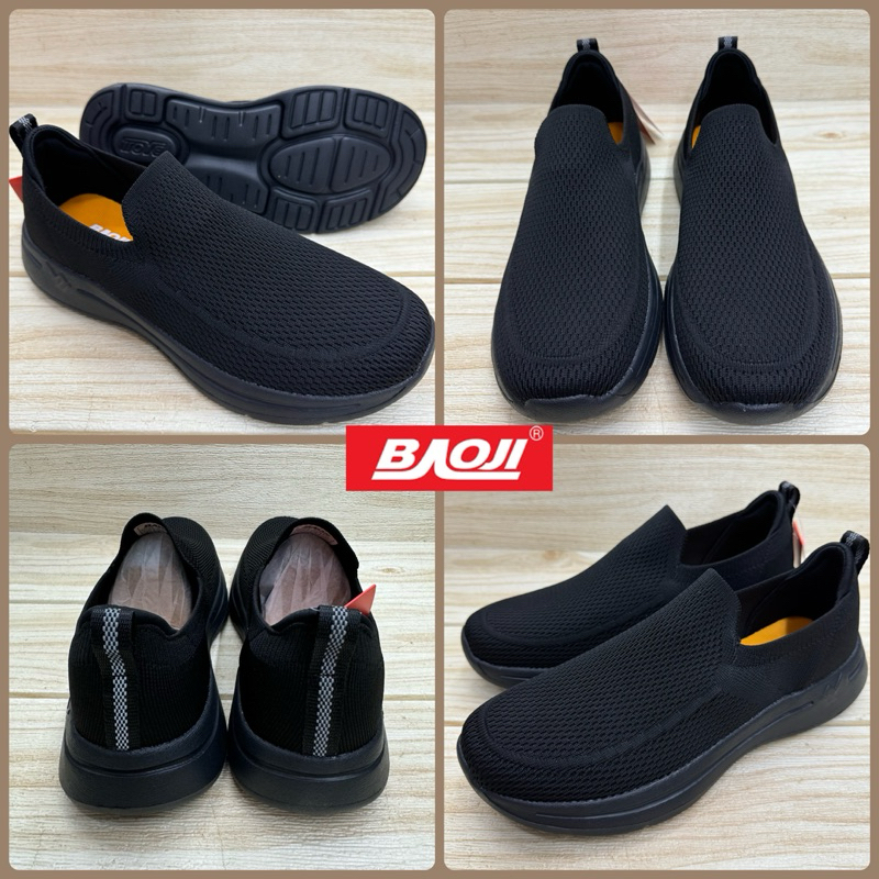 Baoji BJM 888 รองเท้าผ้าใบ บาโอจิ ทรงสลิปออน (41-45) สีดำ/ดำขาว/น้ำตาลอ่อน/กรม ซป