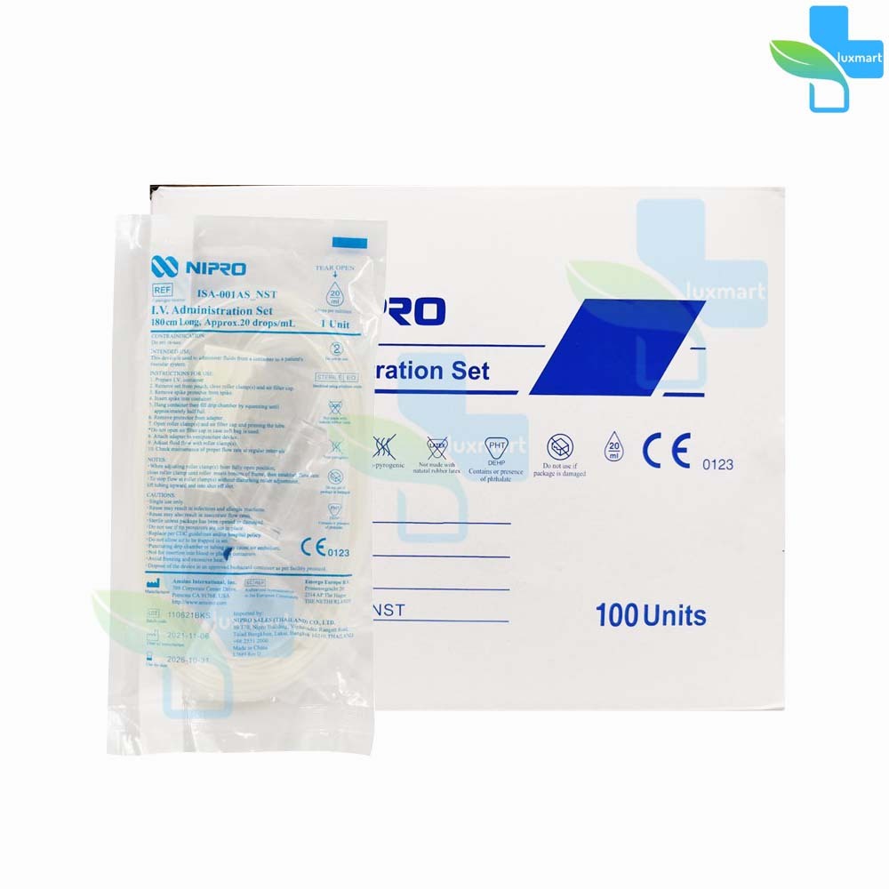 Nipro IV Set สายชุดให้น้ำเกลือ นิโปร สายน้ำเกลือผู้ใหญ่ 20 หยด [100 ชิ้น] N0302 I.V. Administration Set 20 Drops ISA-001