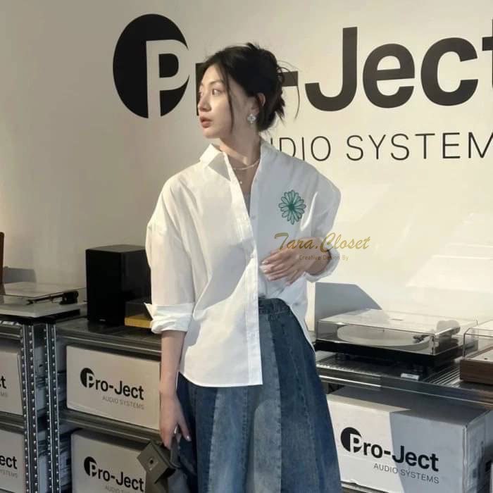 ZO073 TARA Shirt เสื้อเชิ้ตคอปก ลายทาง แขนยาว ปักดอกเดซี่ เก๋ๆ ผ้าคอตตอนอย่างดี ผ้าไม่หนามาก ผ้าใส่สบาย ไม่ร้อน