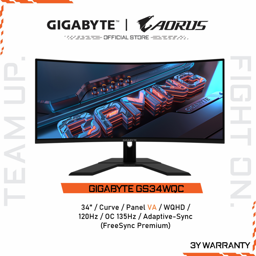 GIGABYTE GS34WQC Gaming Monitor (จอมอนิเตอร์) | 34" WQHD | VA | 1ms | 120Hz OC 135Hz | Adaptive-Sync