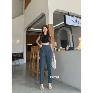 Acasey กางเกงขายาวผู้หญิง ขากระบอกเล็ก ผ้าไมโคร 10ส่วน แต่งกระเป๋าหลัง ไซส์ S - XL