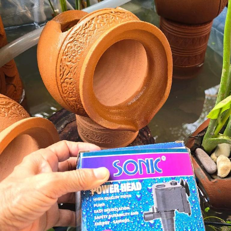 ได้ 2 ชิ้น น้ำรินดินเผา ทาเคลือบเงา 18-19 ซม. ปั้มAP1200 ปรับฮวงจุ้ย ตกแต่งสวน  จัดสวน