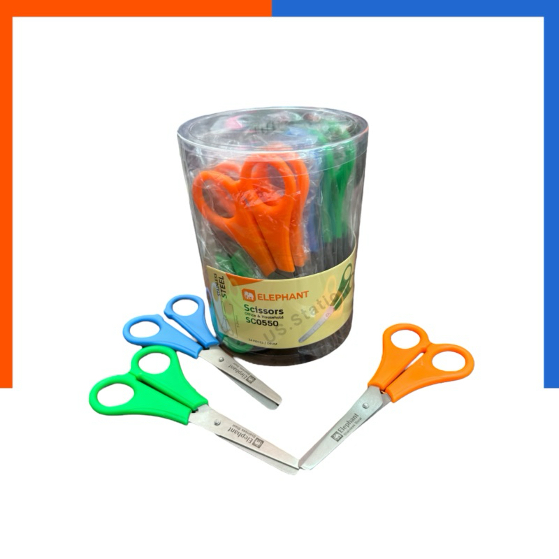 กรรไกรเด็ก ตราช้าง 5 นิ้ว Elephant Scissors รุ่น SC0550 (1 ชิ้น)  คละสี กรรไกร Elephant US.Station
