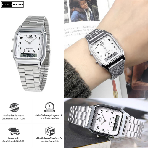 รับประกันสินค้า 1 ปี นาฬิกาข้อมือ Casio รุ่น AQ-230A-7B คาสิโอ พร้อมกล่อง+หมอน สินค้าแท้100%