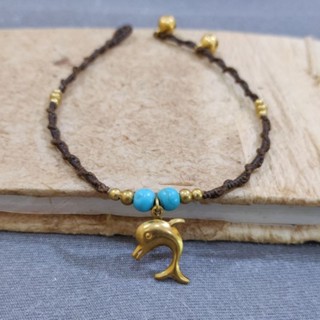 สร้อยข้อเท้าไปทะเล ห้อยจี้ปลาโลมา ข้อเท้าแฮนด์เมดเชือกถัก ใส…