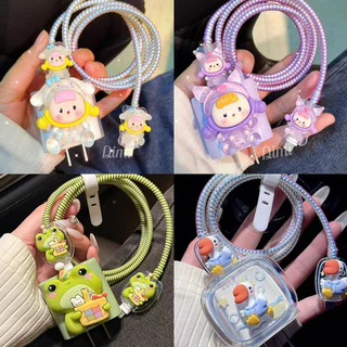 พร้อมส่งจากไทย ชุดพันสาย เคสหัวชาร์จ ลายการ์ตูน ตัวถนอมสาย USB สำหรับ iphone 20w 18w 35W
