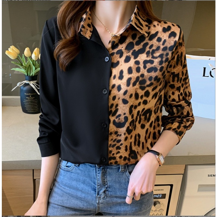 พร้อมส่ง เสื้อเชิ้ตแขนยาว สีดำ ลายเสือ