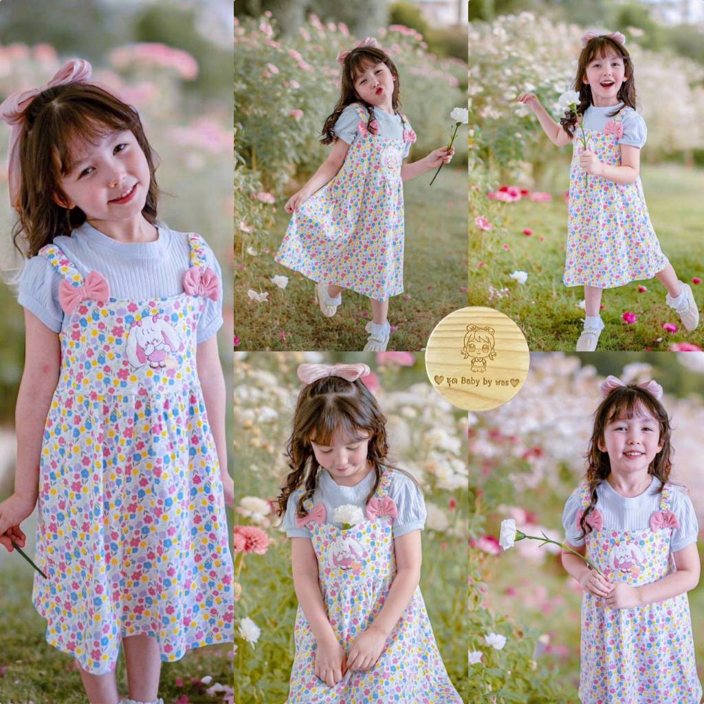 ต.2 ใหม่ Bno ชุดเด็กผู้หญิง 1-5ขวบ ลายดอกไม้ น่ารัก เซตเสื้อกางเกง