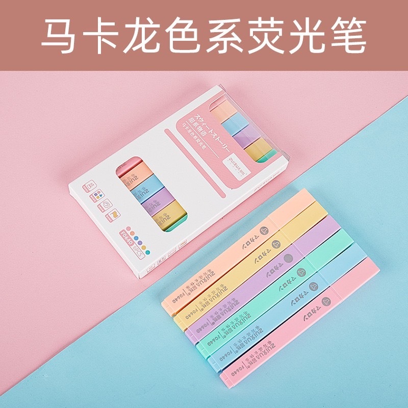 ปากกาไฮไลท์ ZUIXUA รุ่น F0640  ปากกาเน้นข้อความ  วินเทจ สีสวย สีชัด หมึกสีพาสเทล มี 6 สี หัวตัด 1-4mm (6 แท่ง)