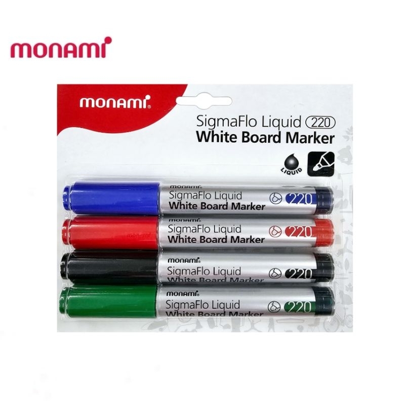 Monami ชุดปากกาไวท์บอร์ด 4 สี SigmaFlo Liquid #220 ซิกม่าโฟวล์ ลิควิด มีสีน้ำเงิน, แดง, ดำ และเขียว