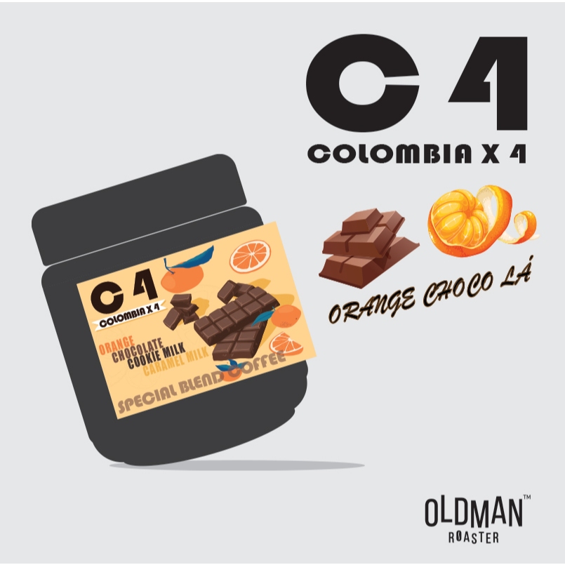 เมล็ดกาแฟ C4 ORANGE CHOCO LA (คั่วกลาง) " COLOMBIA X 4 " กระปุก 200 g