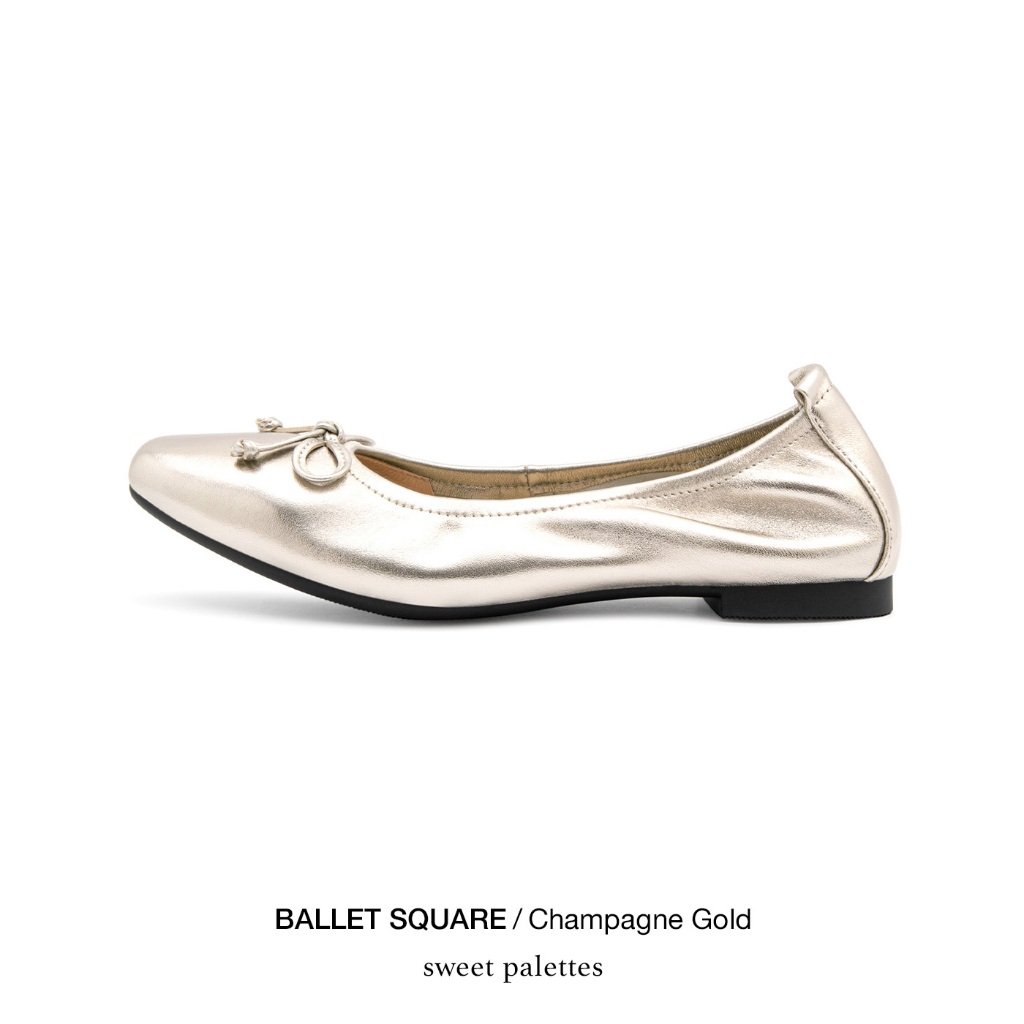 Sweet Palettes รองเท้าหนังแกะ Ballet Square Champagne Gold