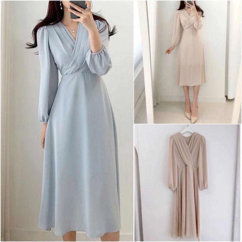 พร้อมส่ง2สี เดรสกระโปรงยาว เดรสสุภาพ เดรสงานแต่ง ชุดทำงานผู้หญิง D133
