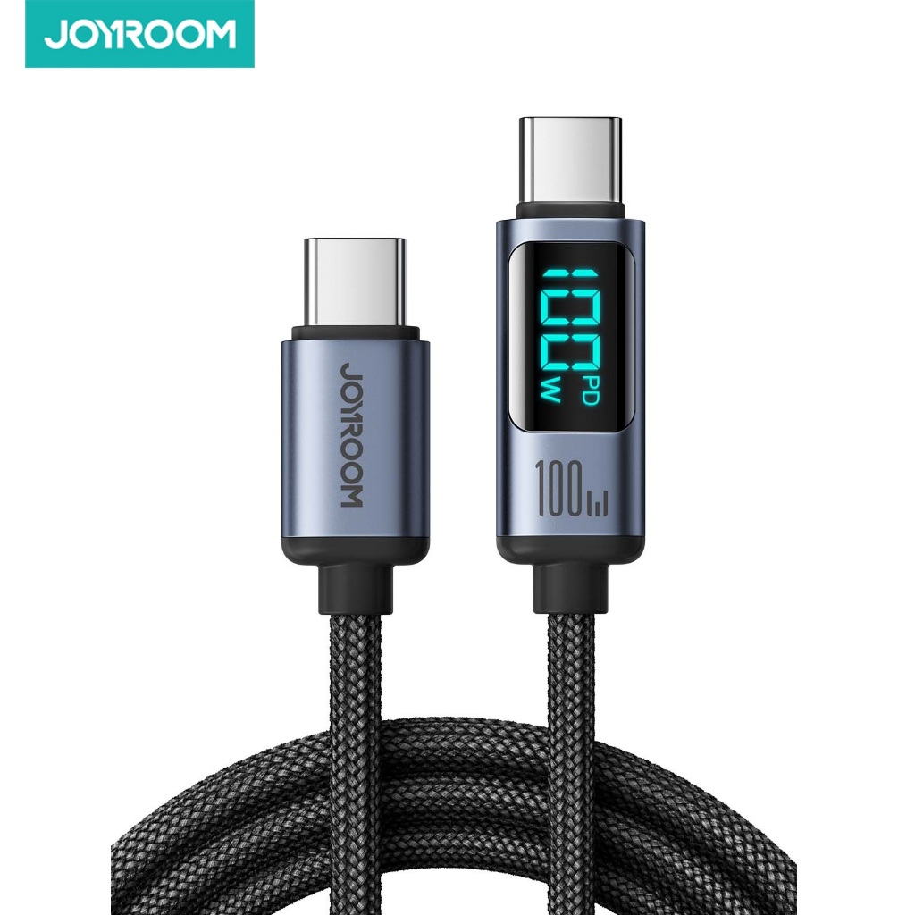 JOYROOM รุ่น JR-S-CC100A16 สายชาร์จเร็ว 100W ชนิดType-c to type-c มีจอแสดงผลดิจิตอล สายถักไนล่อน