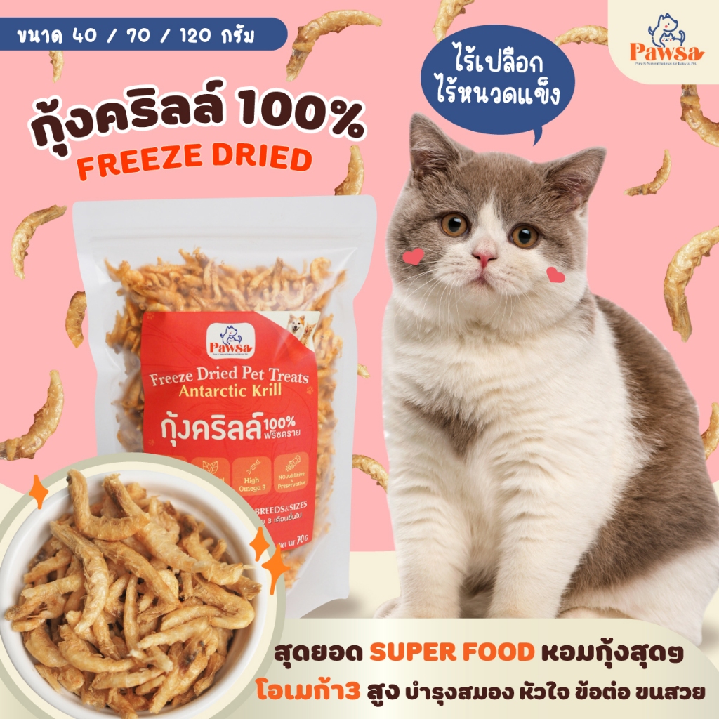พร้อมส่ง💖ขนมแมว PAWSA กุ้งฟรีซดราย กุ้งอบแห้ง ฟรีซดรายแมว ขนมสัตว์เลี้ยงเพื่อสุขภาพ ขนมฟรีซดราย