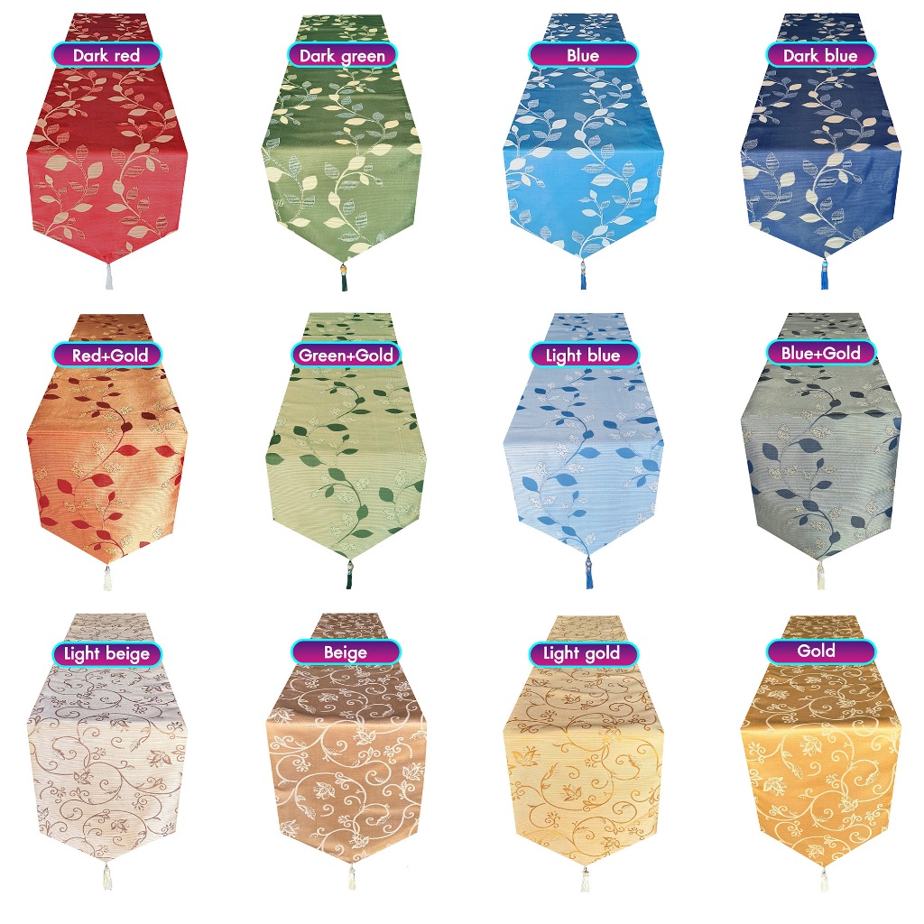 ผ้าคาดโต๊ะ ผ้าคาดเตียงลายเครือใบไม้ขนาด 14*78 นิ้ว/ 34*200 ซม./Leaf pattern bed runner, size 14*78 i