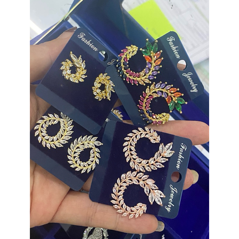 ต่างหูเพชรcz ทรงใบมะกอกเพชร  เงิน/ทอง/พิ้งโกลด์ ก้านเงินแท้ พร้อมส่งในไทย🇹🇭🇹🇭🇹🇭