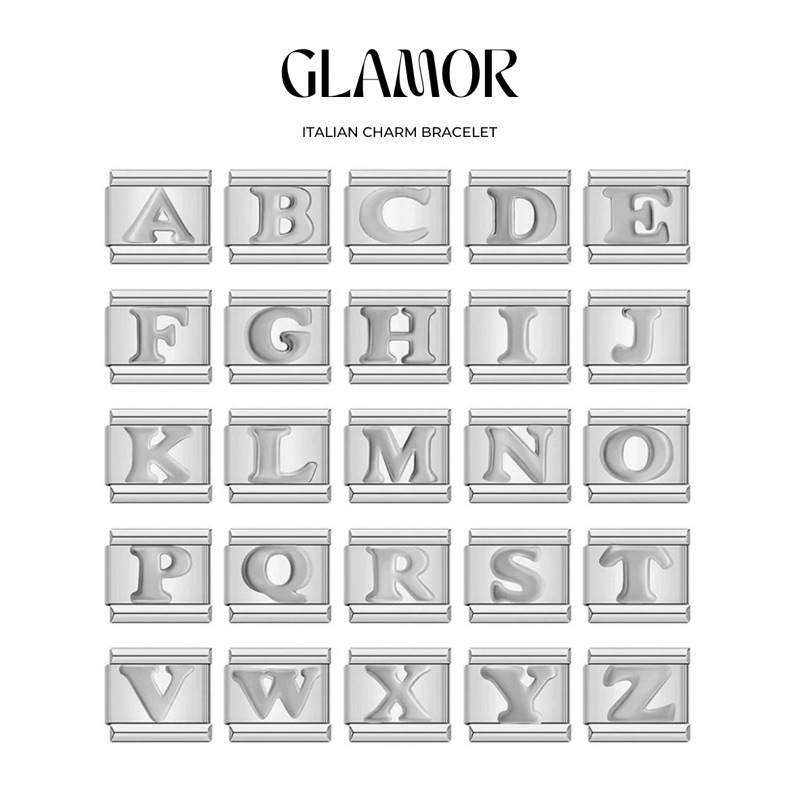 ชาร์ม อักษร A-Z สีเงิน กำไล Italian Charm Bracelet