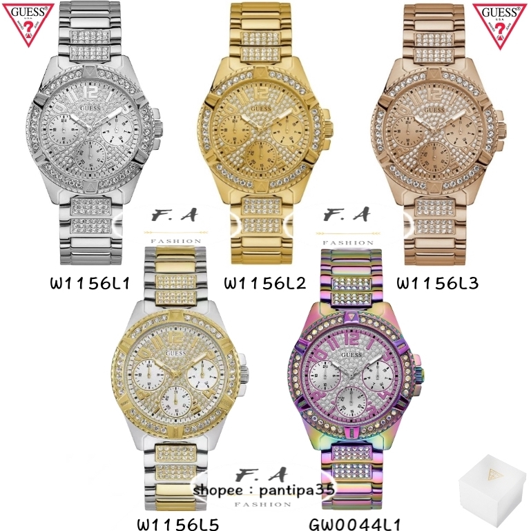 Guess ของแท้100% ปฏิทินสามตาเพชรพร้อมนาฬิกาผู้หญิงส่องสว่าง W1156L1 W1156L2 W1156L3-40MM นาฬิกาแบรนด์ พร้อมส่ง FA-28