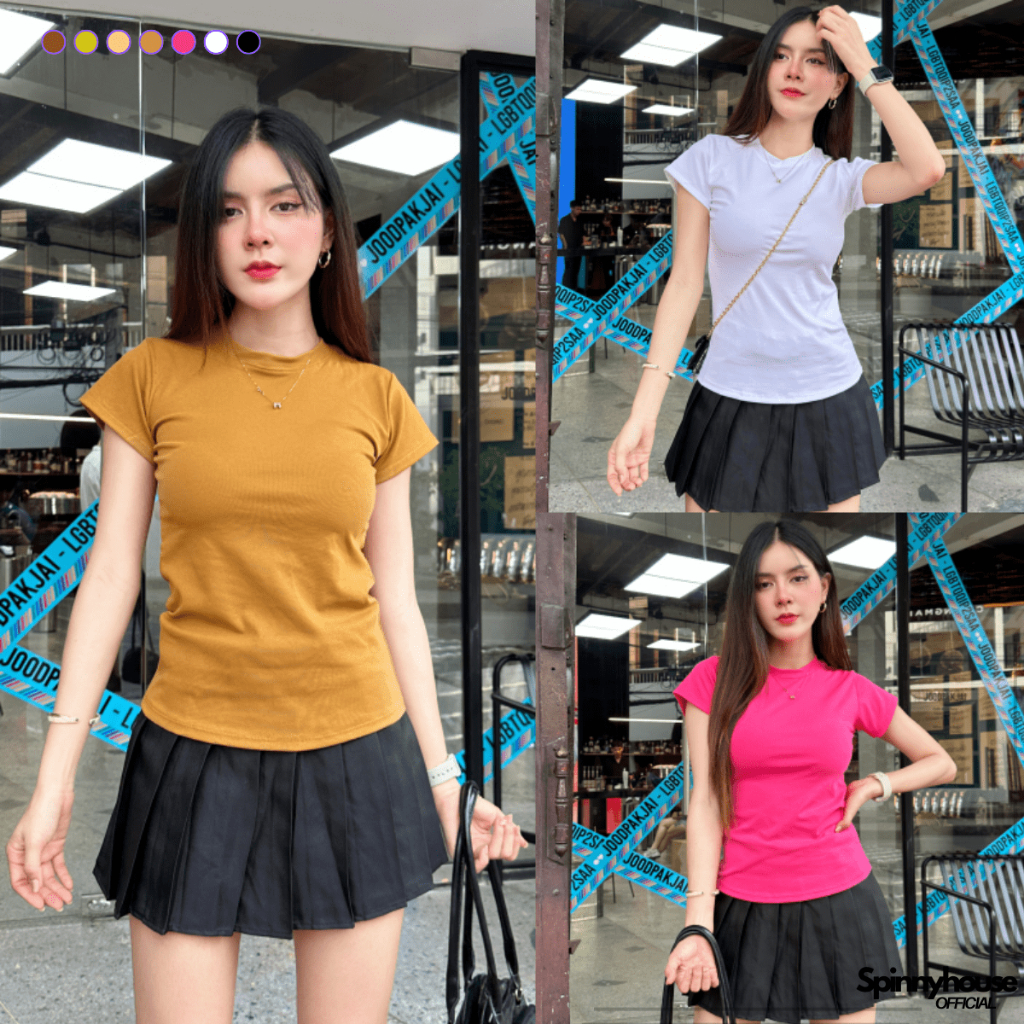 🌈SpinnyHouse🌈เสื้อยืดเข้ารูป เสื้อเบบี้ที ทรงสวยผ้ายืดยูนิโคล่ 💥 ใส่ง่ายได้ทุกวัน รุ่น กิมจิ B-008-3-A