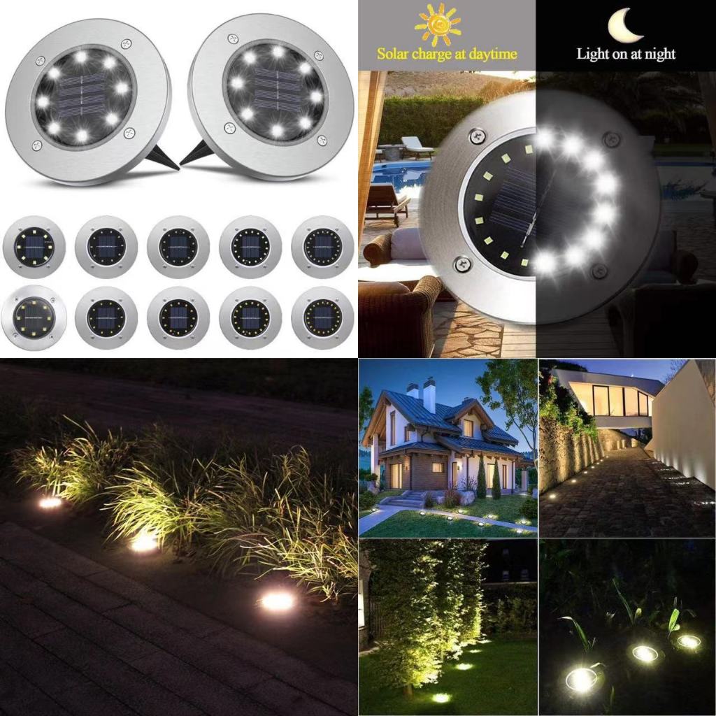 หลอดไฟโซล่าเซลล์ปักดินSolar LEDของแท้100%ไฟส่องทาง8LEDแสงขาวแสงวอร์มโซล่าเซลล์ ไฟทรง