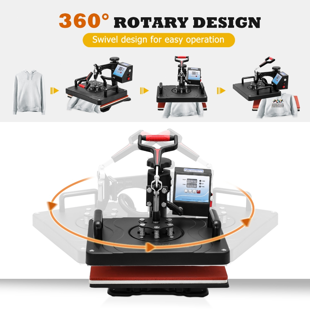 ⭐เครื่องกดความร้อน 5 in 1เครื่องกดความร้อน 360 องศา Swing Away เครื่องถ่ายเทความร้อนสำหรับเสื้อยืด Mugs UK 29x38cm