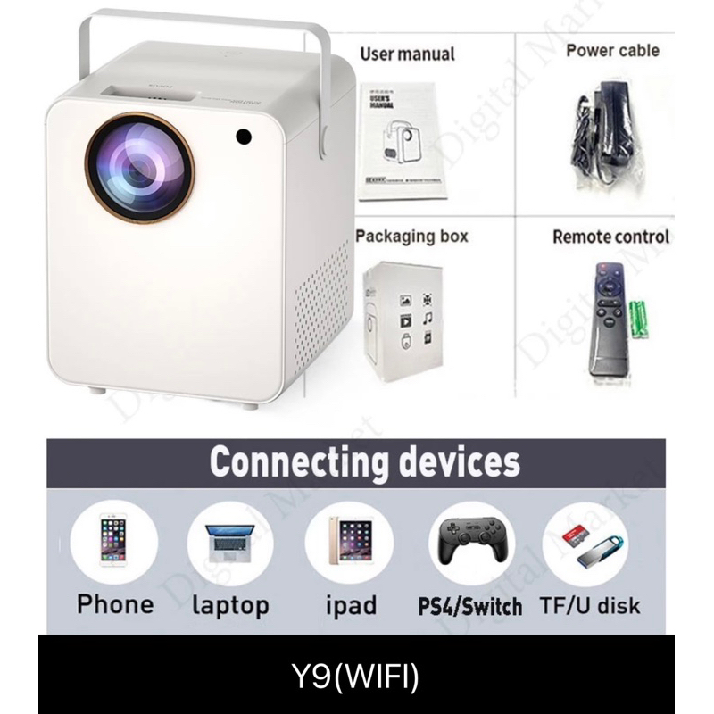 โปรเจคเตอร์มือสอง โปรเจคเตอร์มินิ Y9 Projector WIFI mini projector 4k UHD รองรับการแชร์หน้าจอมือถือ