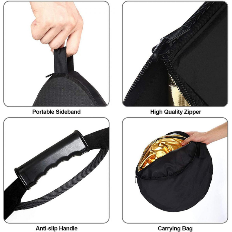 K&F แผ่นสะท้อนแสงแบบมีที่จับ 5in1 Circular Reflector Portable Foldable With Grip & Carrying Case ราคา ถูกที่สุด ดีลบีเคเค แกลเลอรีภาพที่ 3