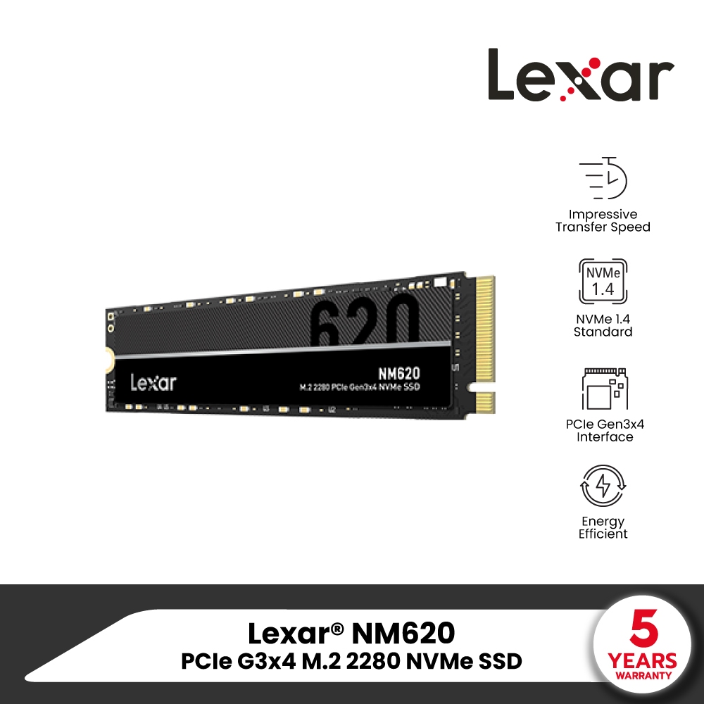 Lexar NM620 512GB Internal SSD (เอสเอสดี ภายใน) M.2 2280 PCIe NVMe Gen3x4 RW3500/2400MB/s (LNM620X51