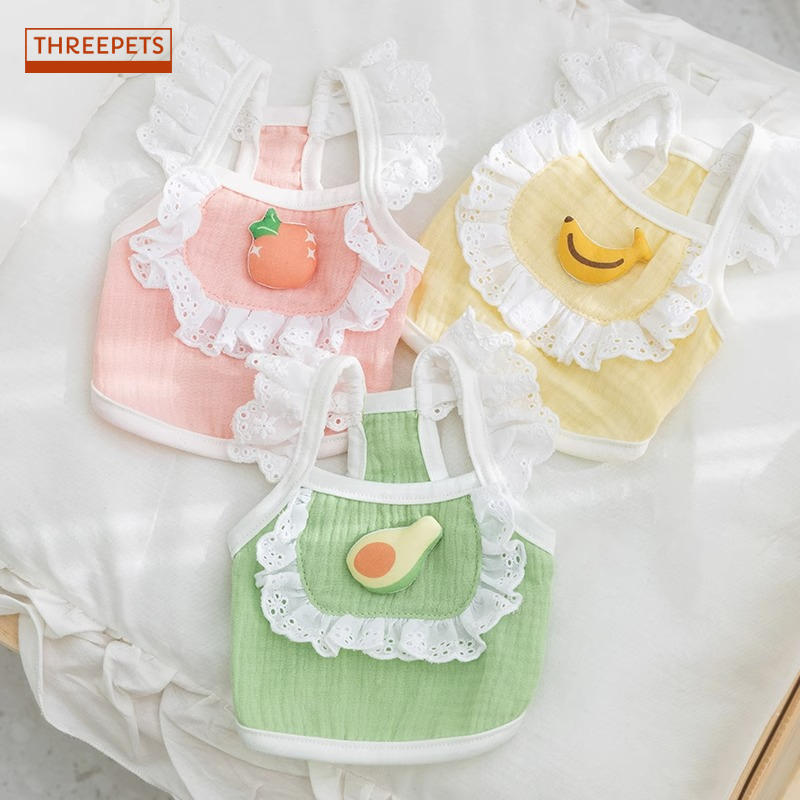 THREEPETS เสื้อสายเดี่ยวบางลายลูกไม้ผลไม้สามมิติสำหรับสุนัขและแมว เสื้อผ้าสุนัข เสื้อผ้าแมว เสื้อสายเดี่ยว เสื้อบาง