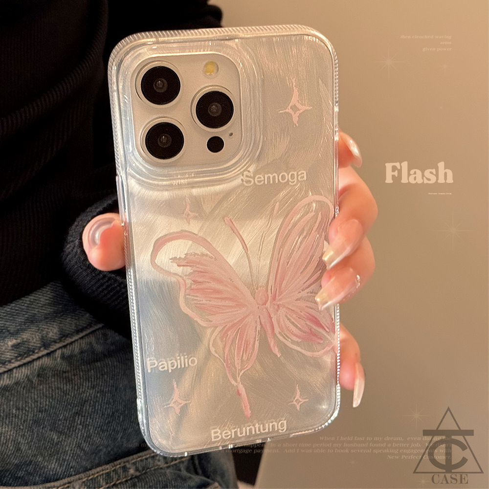 สำหรับ iPhone 11 15 Pro Max 12 เควไอโฟน11 เคสไอโฟน13 เคสไอโฟน15 เคสไอโฟน14 promax 15Plus เคสโทรศัพท์ผีเสื้อสีชมพูสีเงิน – โปรปัง