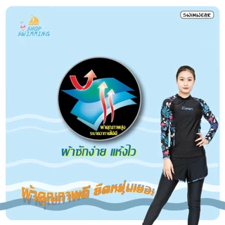 สินค้ามาใหม่ พร้อมส่งจากไทย 31012 ชุดว่ายน้ำ แขนยาว-กางเกงขาสั้น-ขายาว เเบบ 2 ชิ้น