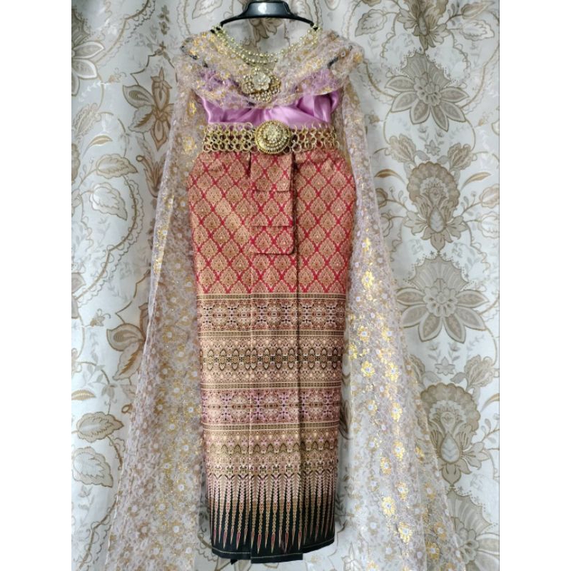 ชุดไทยวันทองเด็ก 3-10 ขวบขนาดไซส์ S - 5 XL สไบ+ผ้าถุงสำเร็จรูป